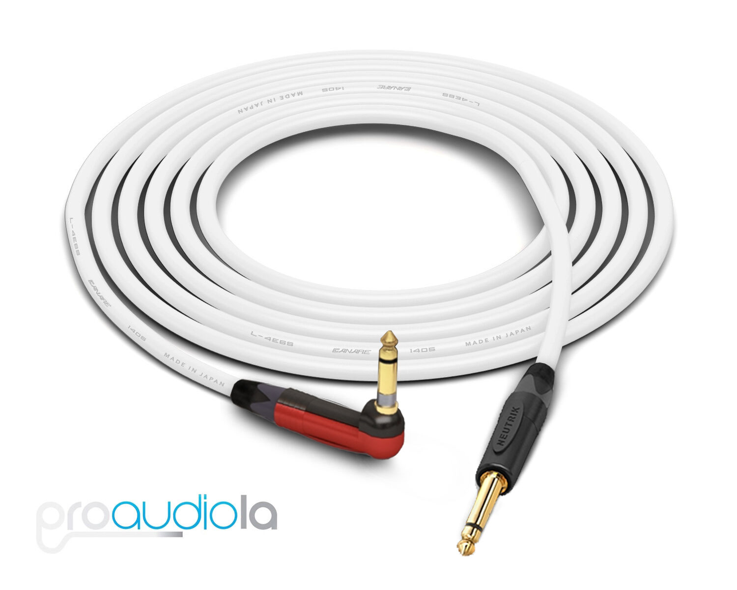 Canare Quad Instrument Cable | Silent 90° TS to Straight 1/4